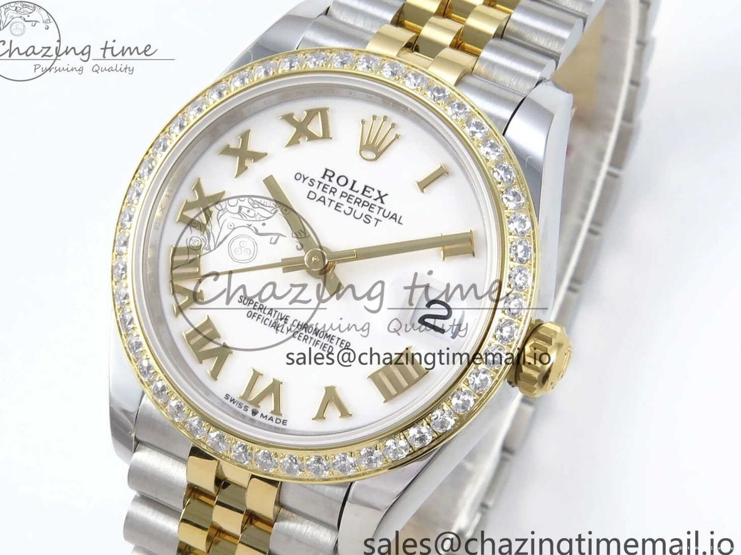 Good Copy Rolex Watches Jubilee Diamonds ETA Roman Dial 278383RBR MoistureWicking ARF SS Bracelet 904L DateJust Best 31 1:1 Bezel on White Edition Steel 407 YG 0108